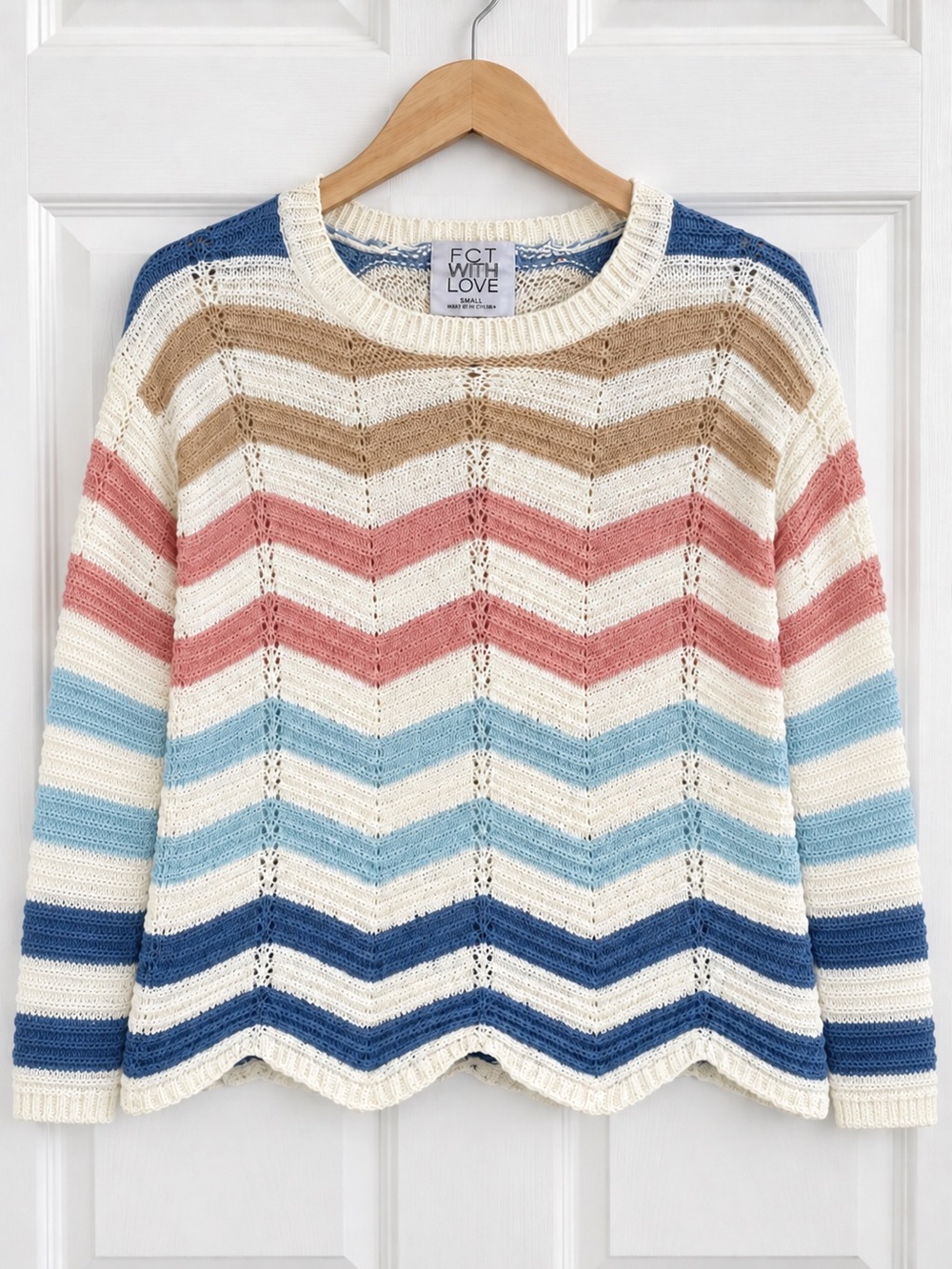 FCT With Love Small Multicolor Chevron Stripe Lightweight Knit Sweater